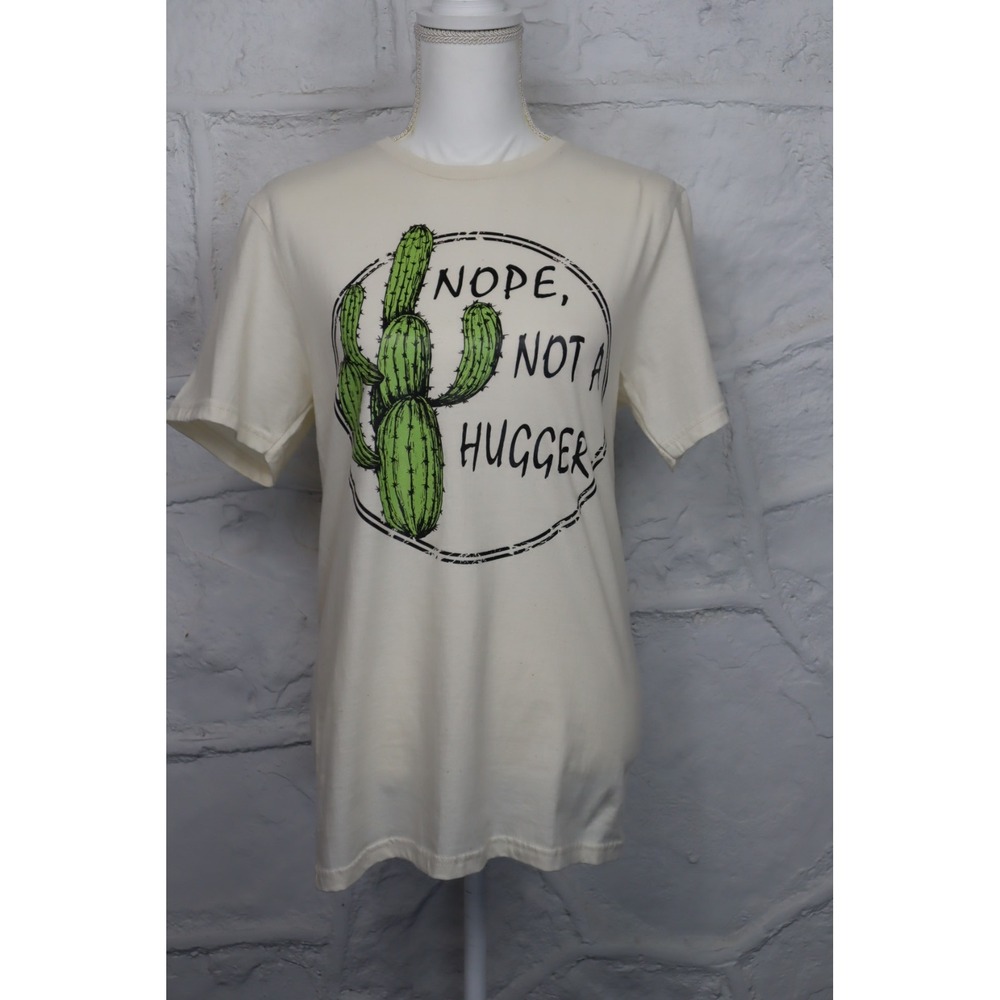 Women's Nope Not a Hugger Graphic Tee with Cactus Design - Size S